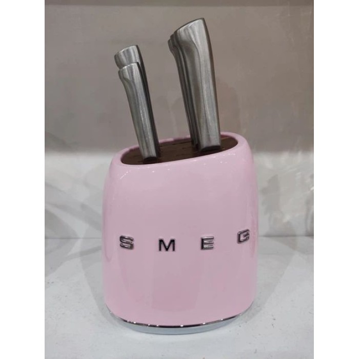 Кухонний набір ножів SMEG, 7 предметів із підставкою, рожевий