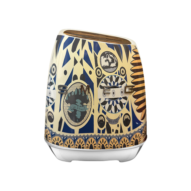 SMEG Dolce&Gabbana, кремовий із синьо-чорним орнаментом — набір із 6 кухонних ножів та підставки