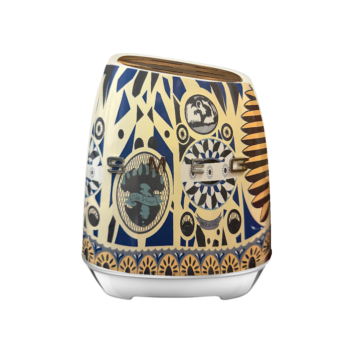 SMEG Dolce&Gabbana, кремовий із синьо-чорним орнаментом — набір із 6 кухонних ножів та підставки
