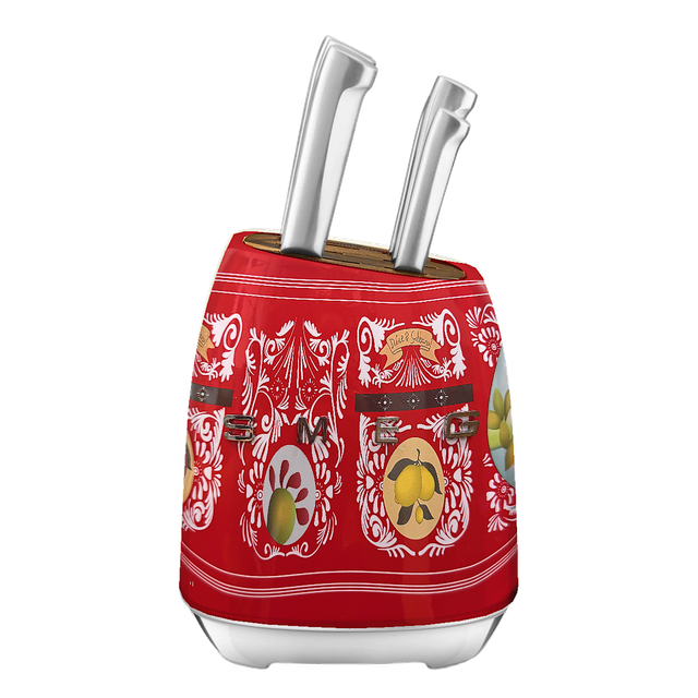 SMEG Dolce&Gabbana, червоний — набір із 6 кухонних ножів та підставки