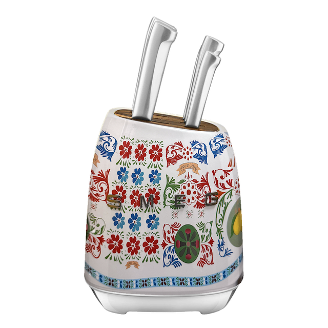 SMEG Dolce&Gabbana, білий — набір із 6 кухонних ножів та підставки