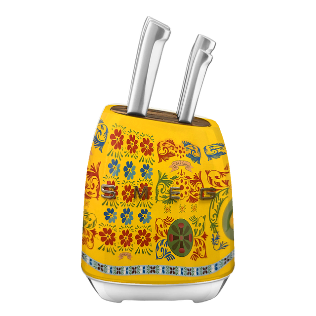 SMEG Dolce&Gabbana, жовтий — набір із 6 кухонних ножів та підставки