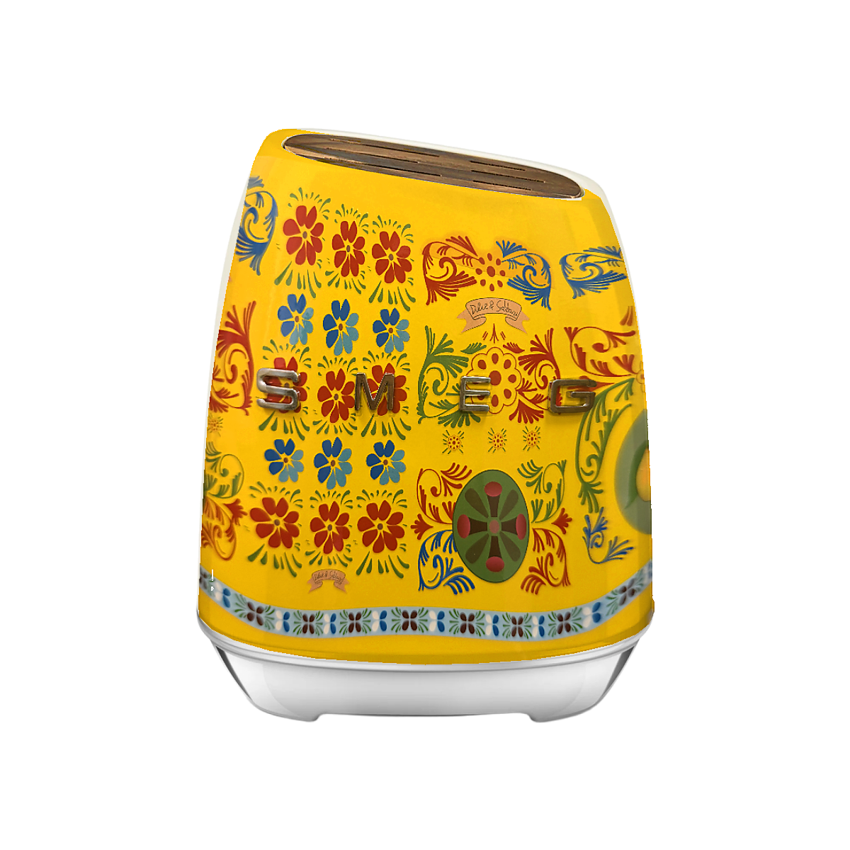 SMEG Dolce&Gabbana, жовтий — набір із 6 кухонних ножів та підставки