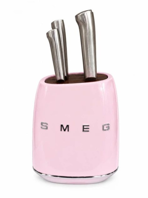 Набір кухонних ножів SMEG з підставкою, 7 предметів, рожевий