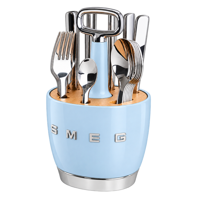 Набір SMEG Cutlery Caddy: 24 прибори й органайзер, блакитний
