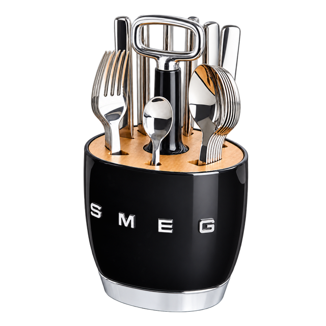 Набір SMEG Cutlery Caddy: 24 прибори й органайзер, чорний