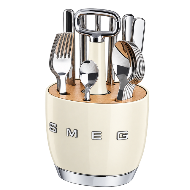 Набір SMEG Cutlery Caddy: 24 прибори й органайзер, кремовий
