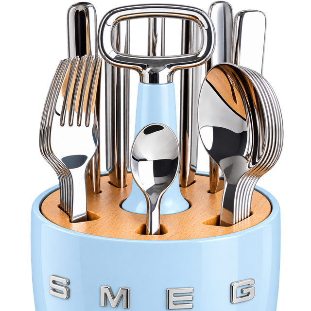 Набір SMEG Cutlery Caddy: 24 прибори й органайзер, блакитний