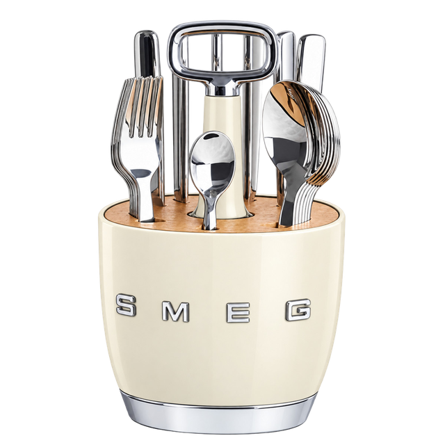 Набір SMEG Cutlery Caddy: 24 прибори й органайзер, кремовий