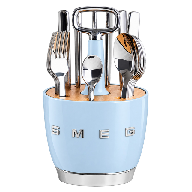 Набір SMEG Cutlery Caddy: 24 прибори й органайзер, блакитний