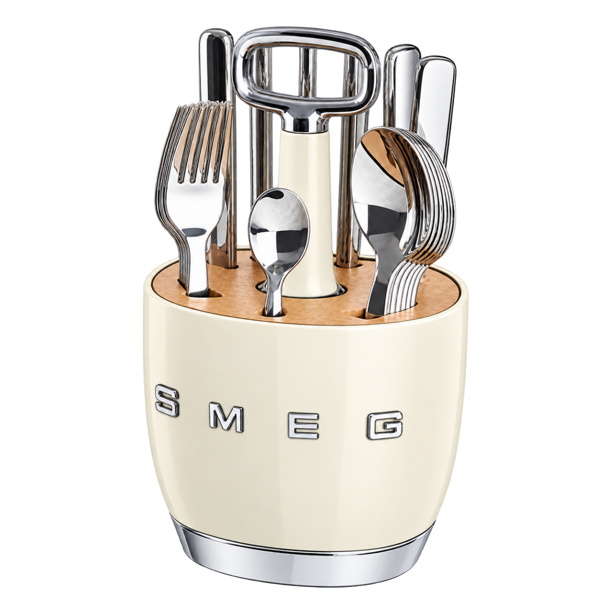 Набір SMEG Cutlery Caddy: 24 прибори й органайзер, кремовий