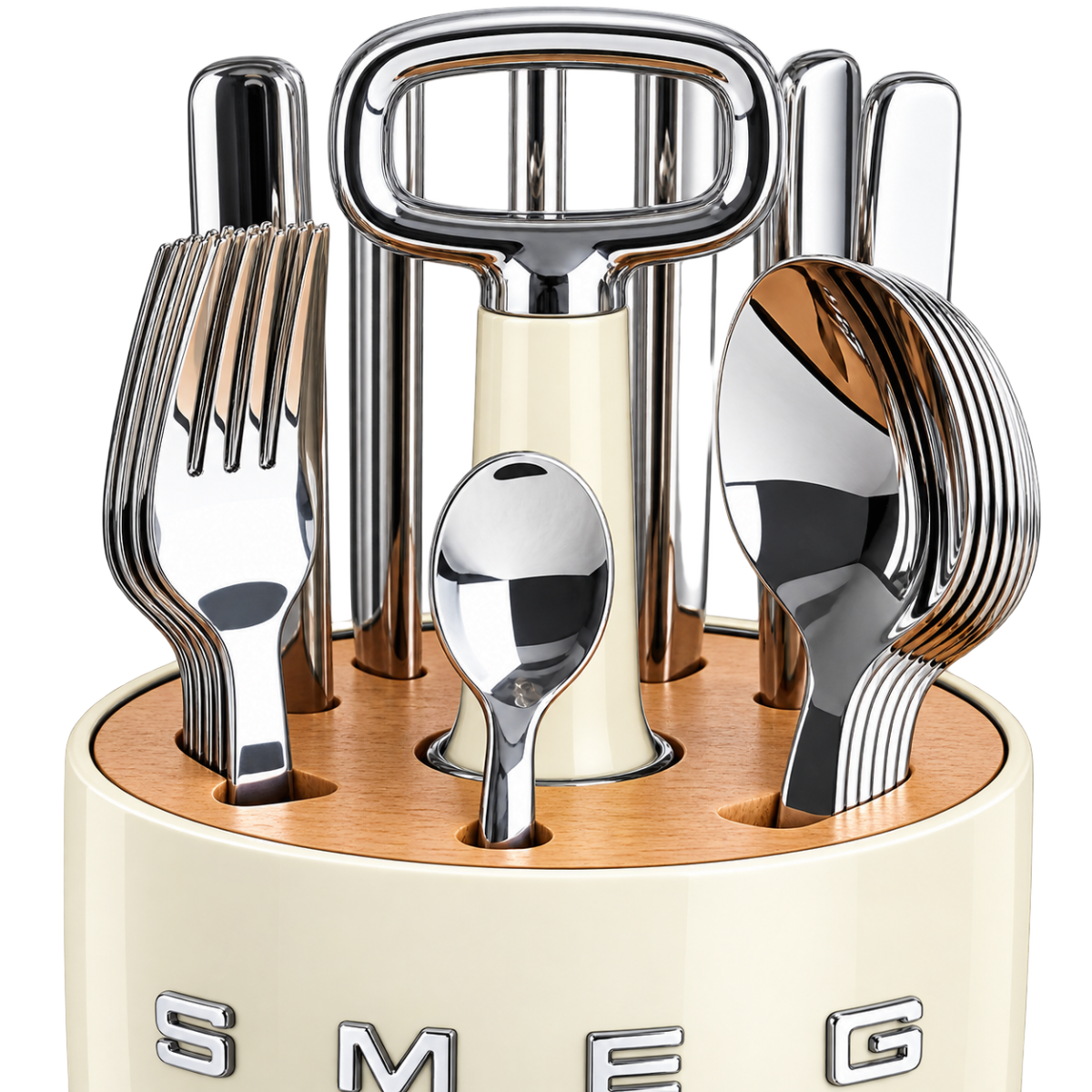 Набір SMEG Cutlery Caddy: 24 прибори й органайзер, кремовий