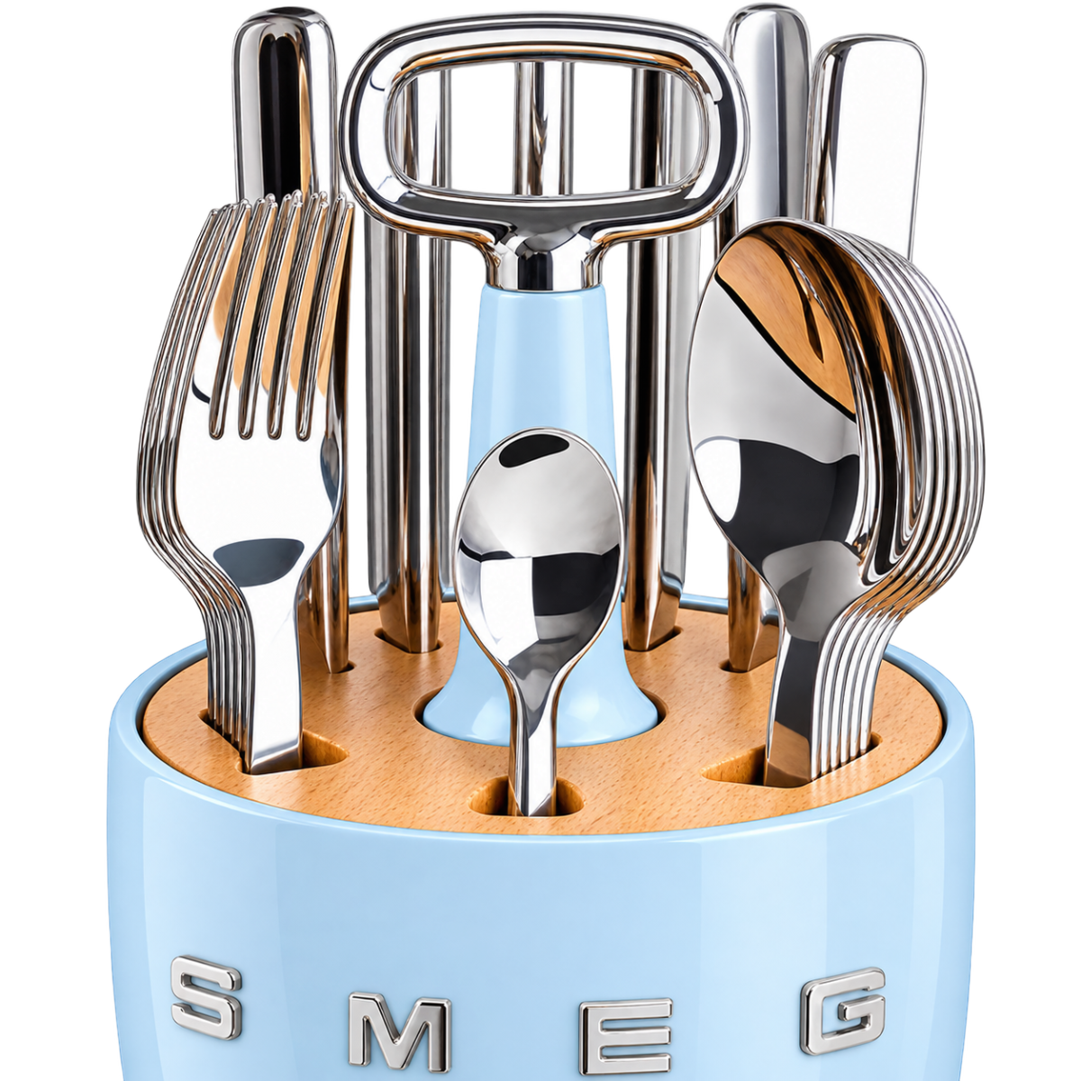Набір SMEG Cutlery Caddy: 24 прибори й органайзер, блакитний