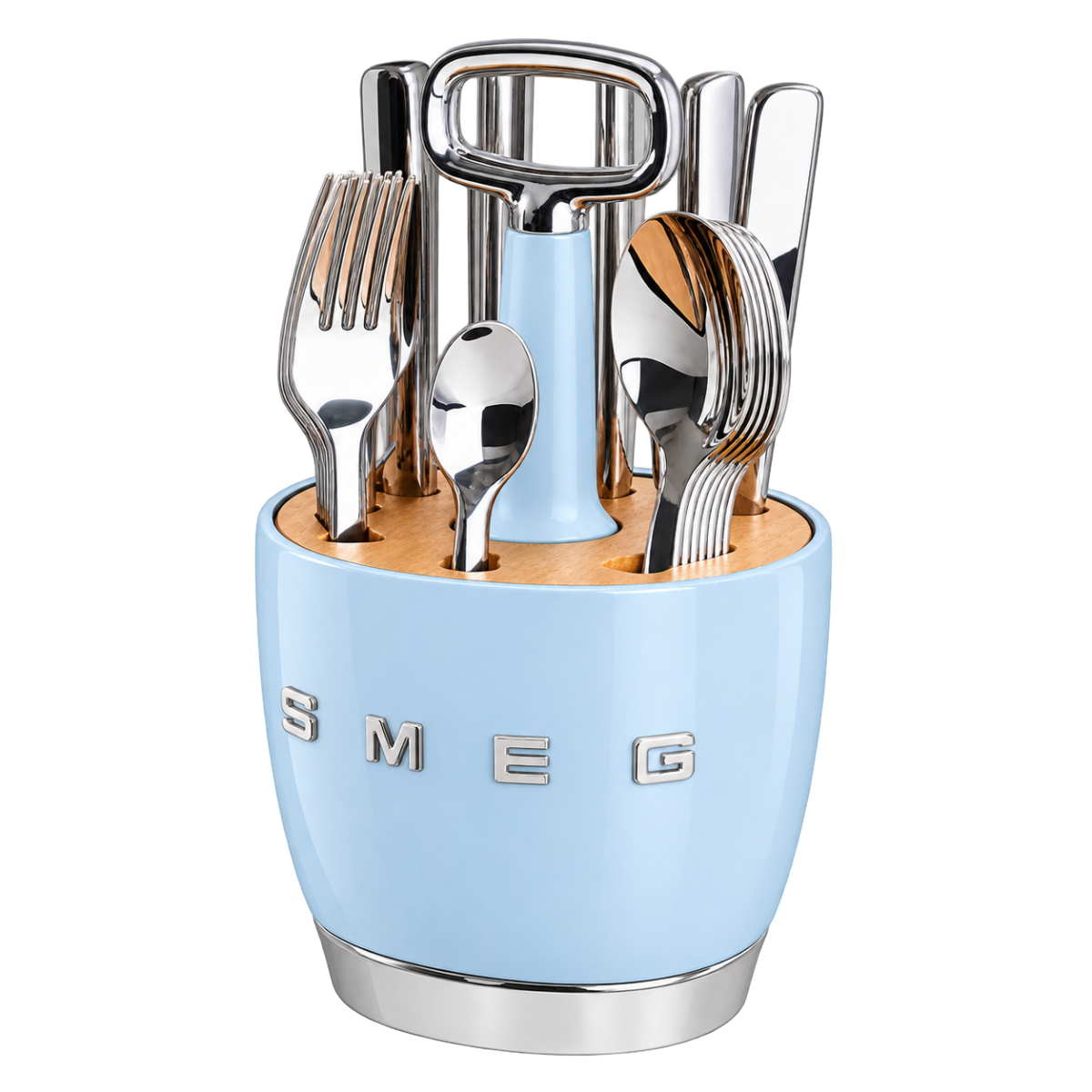 Набір SMEG Cutlery Caddy: 24 прибори й органайзер, блакитний