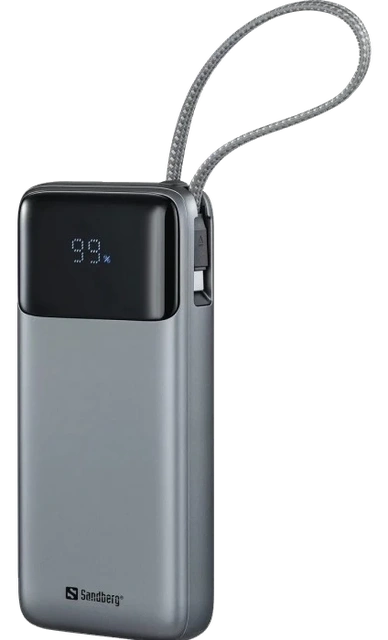 Зовнішній акумулятор Sandberg 20000 мА·год, 67 Вт із вбудованим кабелем USB Type-C (421-29)