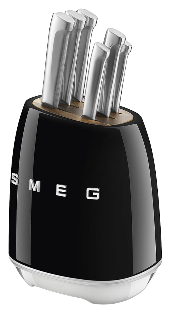 Набір кухонних ножів SMEG з підставкою, 7 предметів, чорний