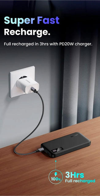 Зовнішній акумулятор Ugreen PB311 10000 мА·год 22,5 Вт (25742), чорний