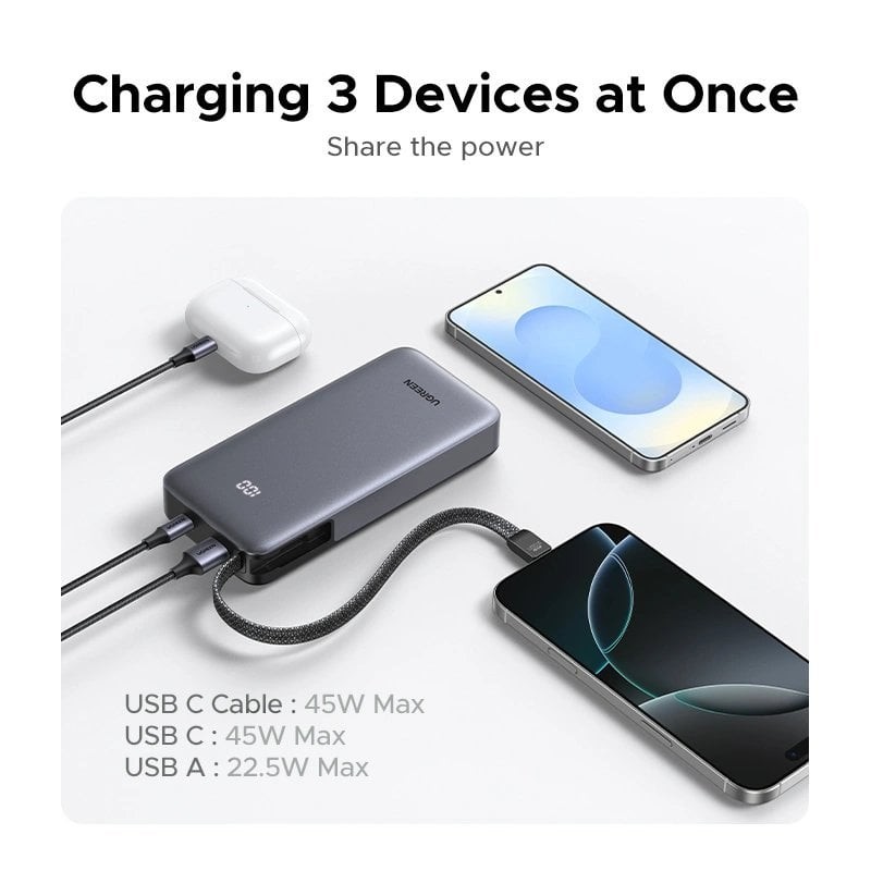 Зовнішній акумулятор Ugreen PB536 20000 мА·год 45 Вт (55988B) Grey
