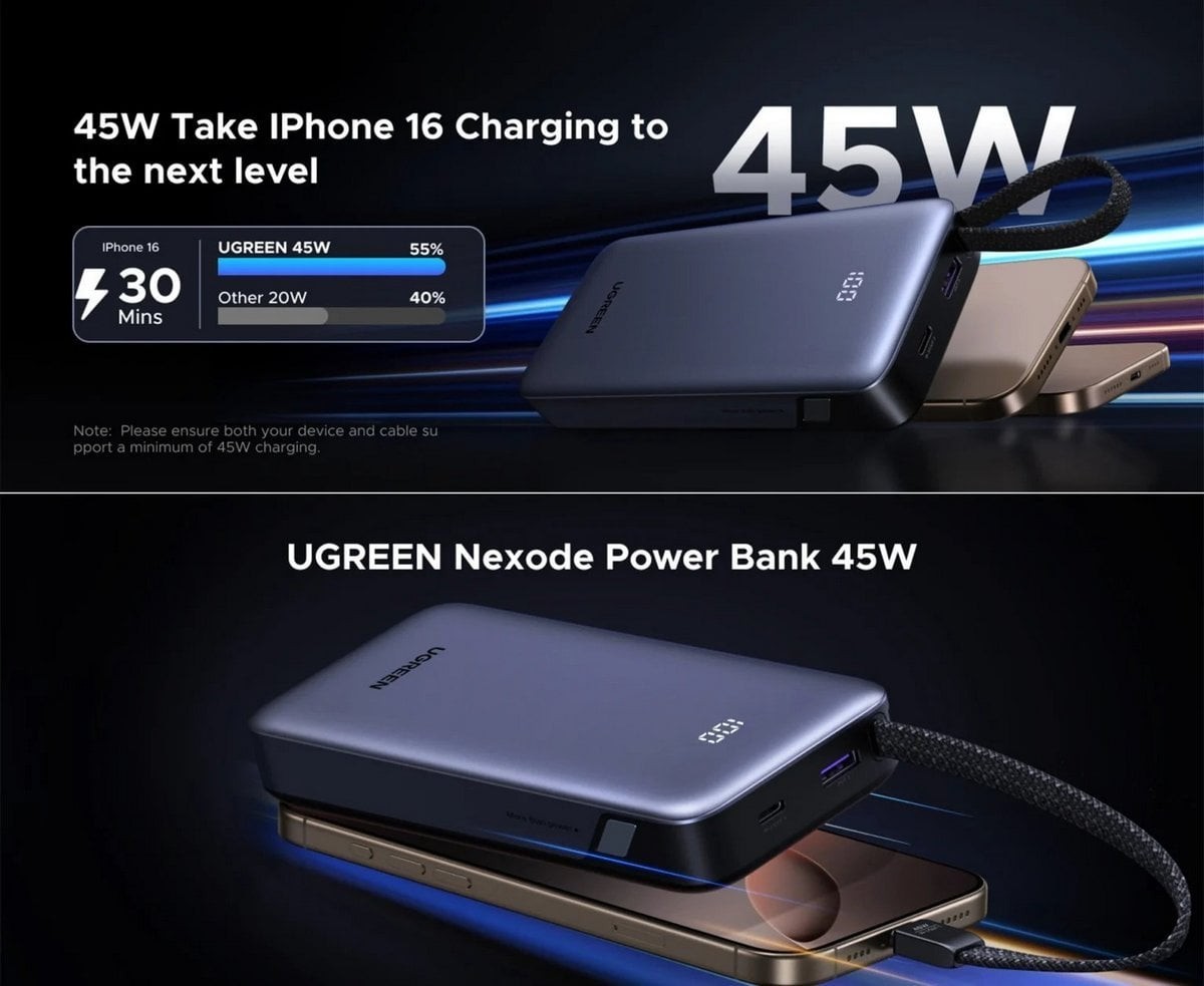 Зовнішній акумулятор Ugreen PB536 20000 мА·год 45 Вт (55988B) Grey