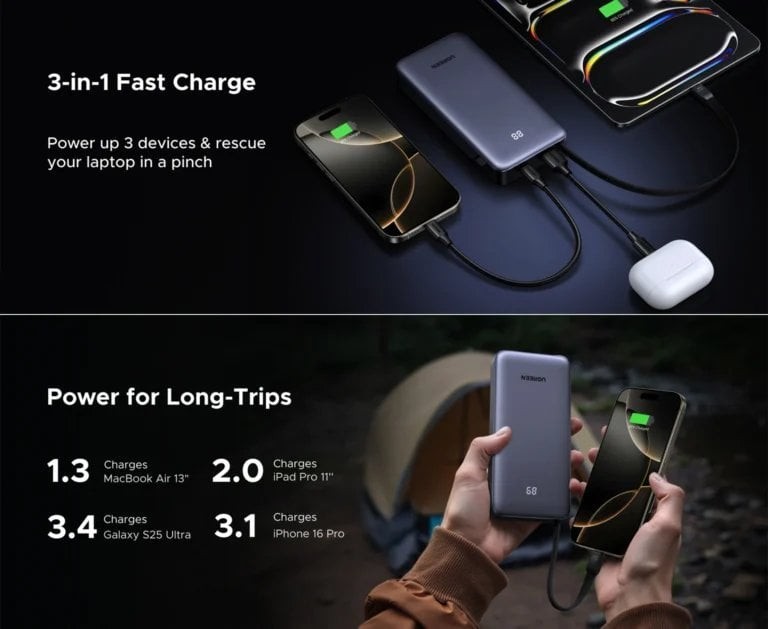 Зовнішній акумулятор Ugreen PB536 20000 мА·год 45 Вт (55988B) Grey