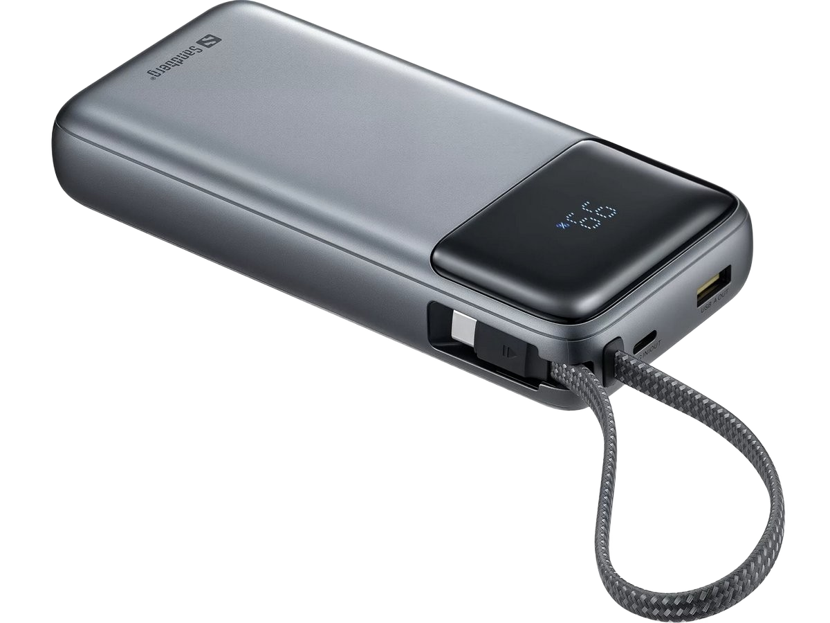 Зовнішній акумулятор Sandberg 20000 мА·год, 67 Вт із вбудованим кабелем USB Type-C (421-29)