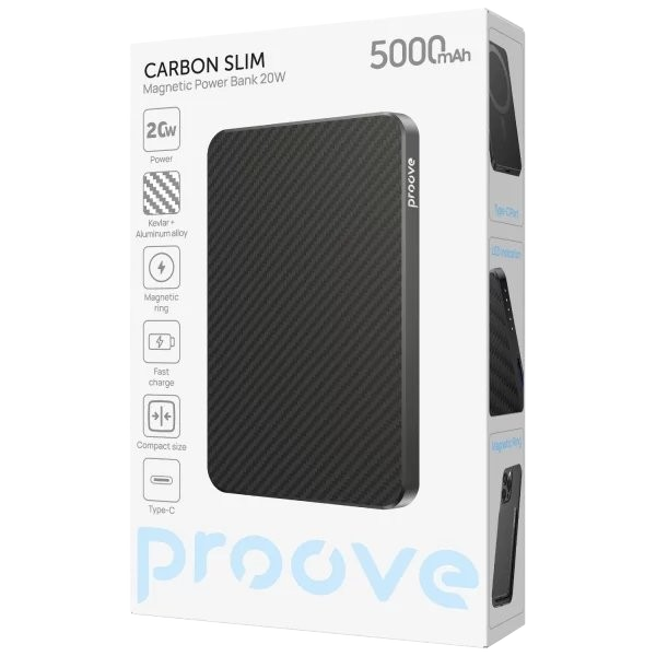 Зовнішній акумулятор Proove Carbon Slim 5000 мА·год 20W (PBCS20010001), чорний