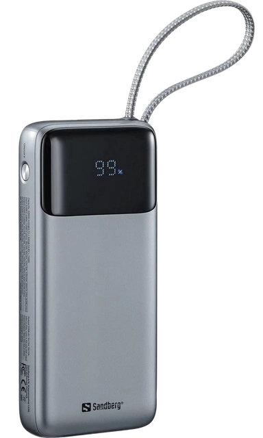 Зовнішній акумулятор Sandberg 20000 мА·год, 67 Вт із вбудованим кабелем USB Type-C (421-29)