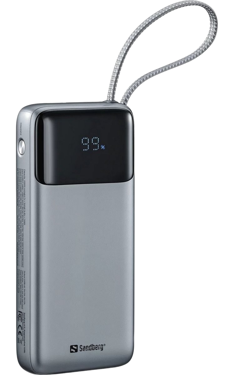 Зовнішній акумулятор Sandberg 20000 мА·год, 67 Вт із вбудованим кабелем USB Type-C (421-29)