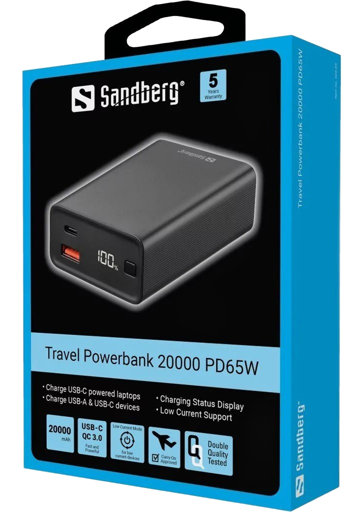 Зовнішній акумулятор Sandberg Travel 20000mAh 65W (420-95)