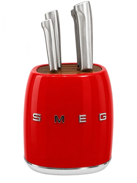 Набір кухонних ножів SMEG з підставкою, 7 предметів, червоний